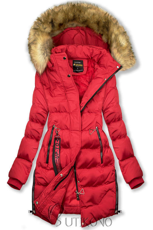 Červená prodloužená zimní bunda
