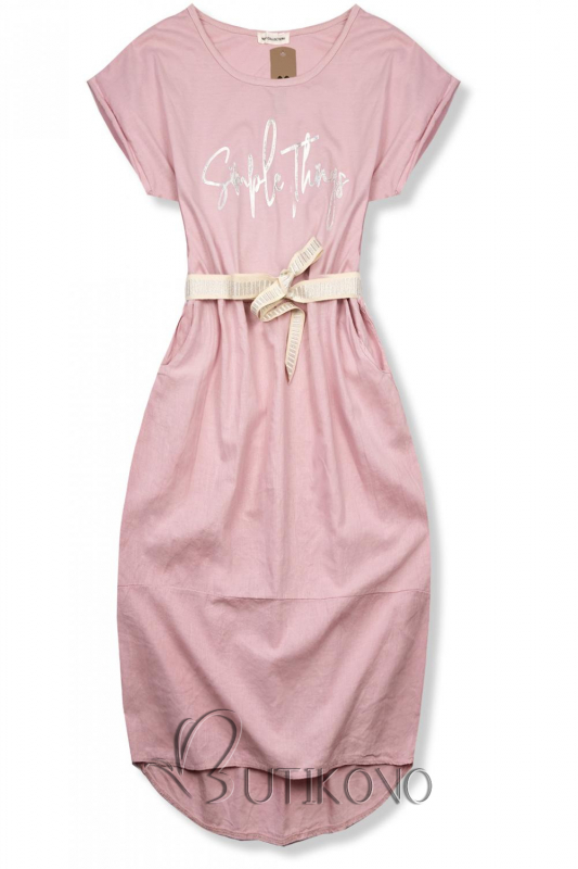 Světle růžové lněné midi šaty