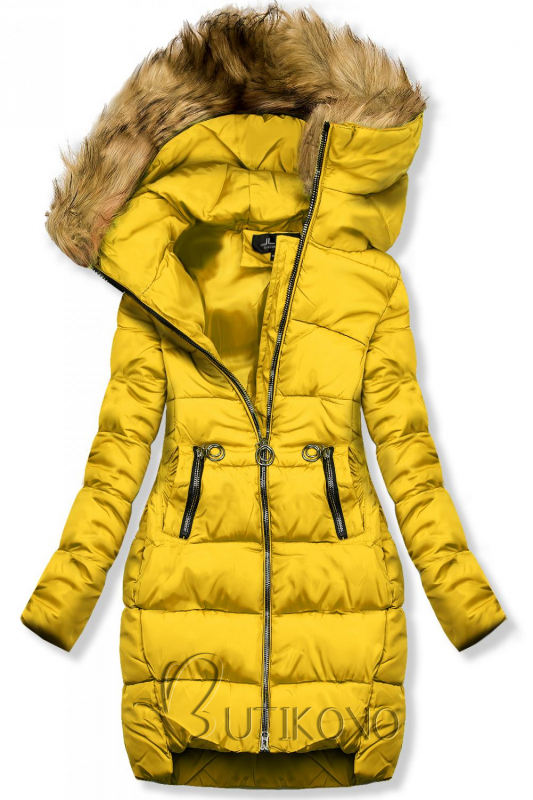 Žlutá zimní bunda s kapucí