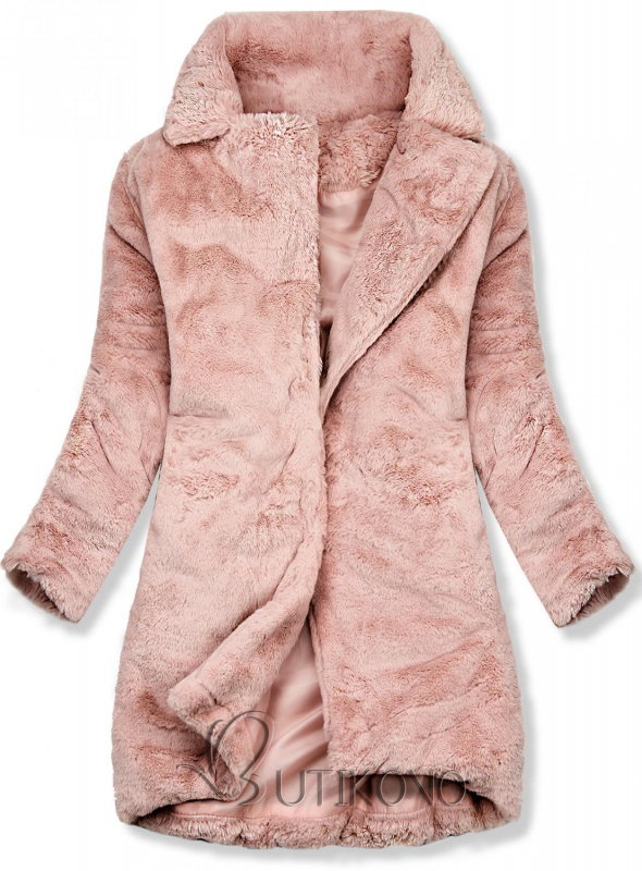 Růžový teddy kabát