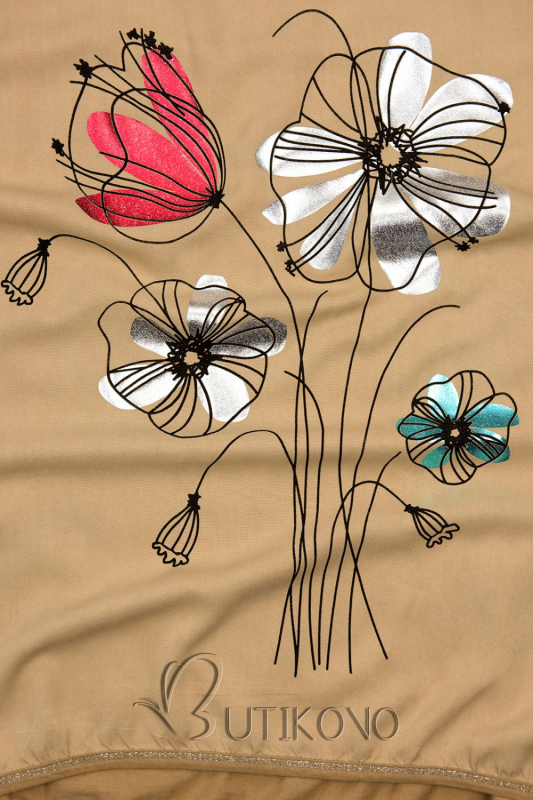 Hnědé tričko s potiskem květů