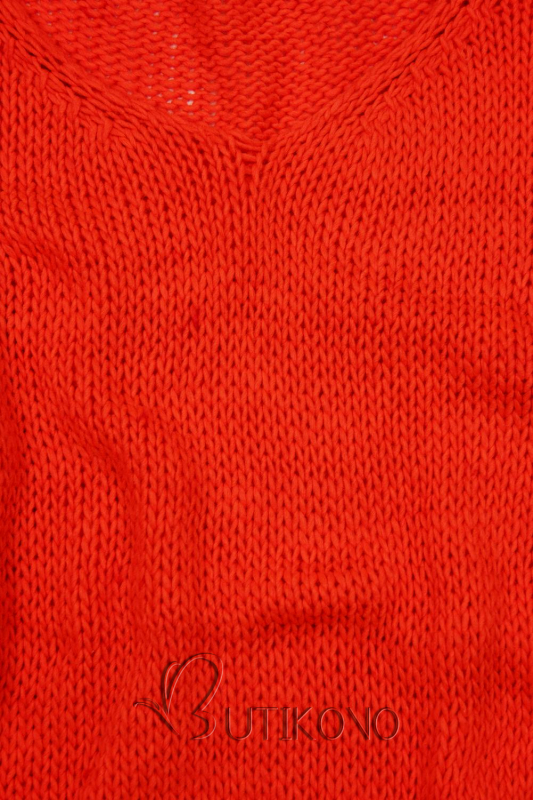 Neonově oranžový pletený pulovr