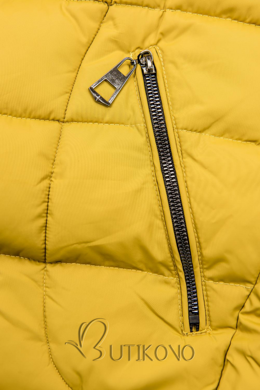 Žlutá prošívaná bunda s odnímatelnou kapucí