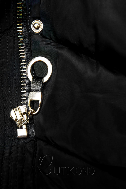 Černá zimní bunda s teplým plyšovým límcem