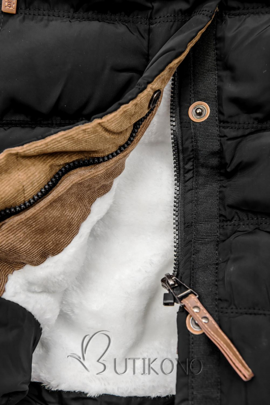 Černá zimní prošívaná bunda s plyšem