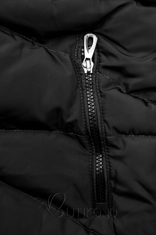 Černá zimní prošívaná bunda s plyšem