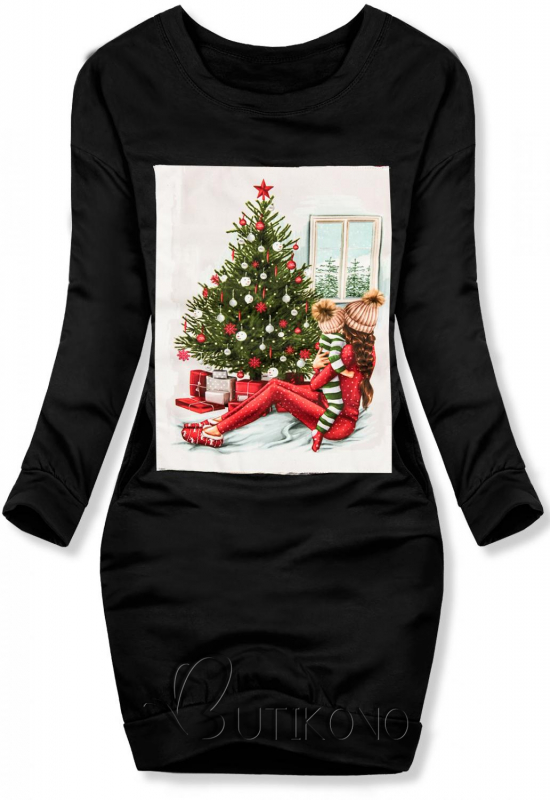 Černé šaty s vánočním motivem
