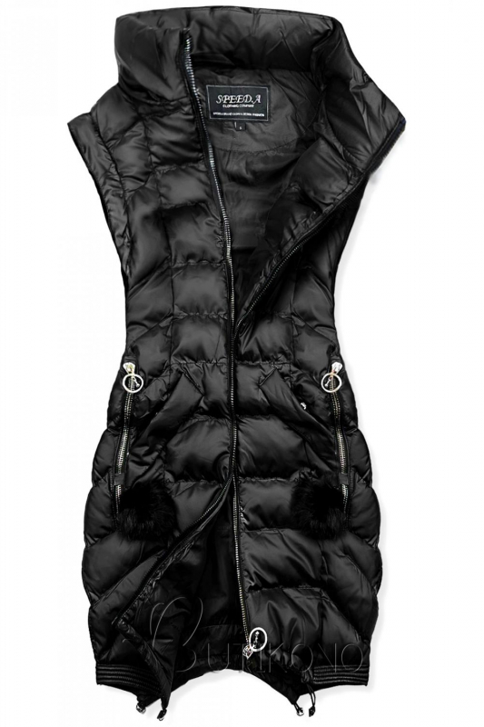 Černá prodloužená zimní bunda/vesta