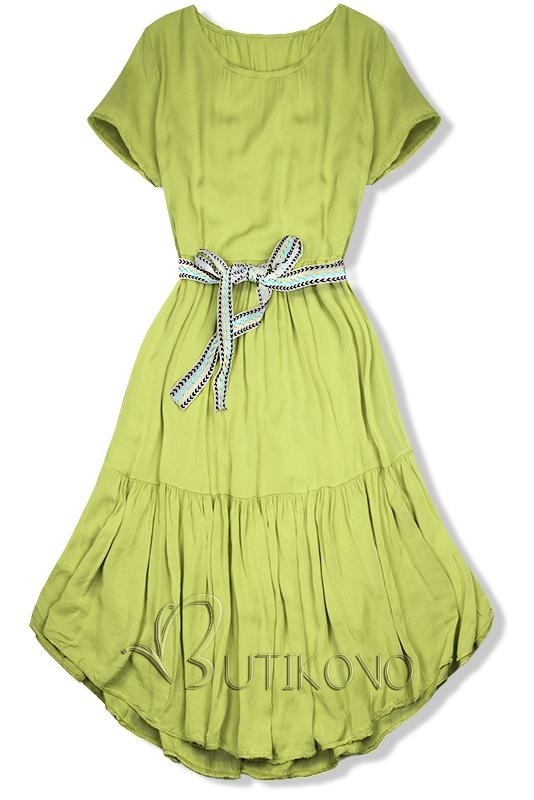 Pistáciově zelené šaty s páskem