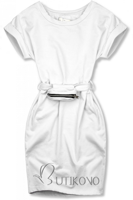 Bílé basic šaty s malou taškou v pase