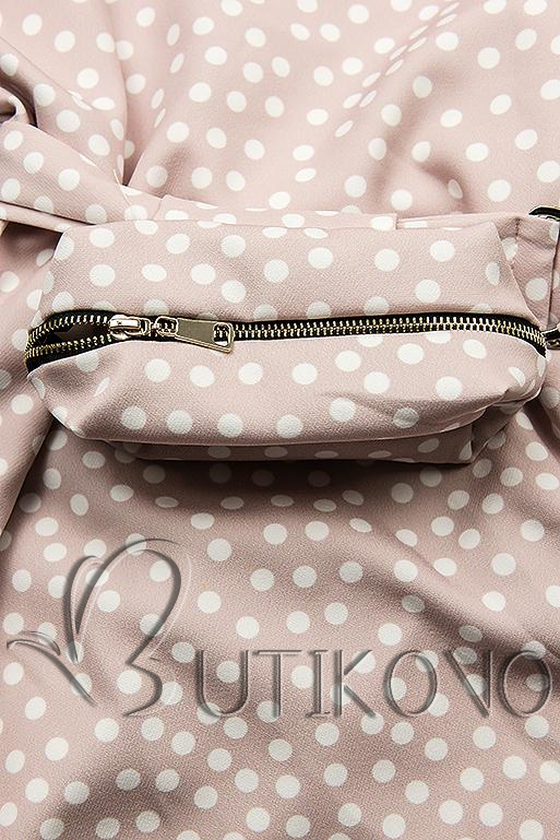 Světle růžové tečkované šaty s taškou v pase