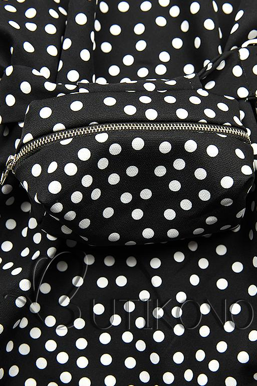 Černé tečkované šaty s taškou v pase