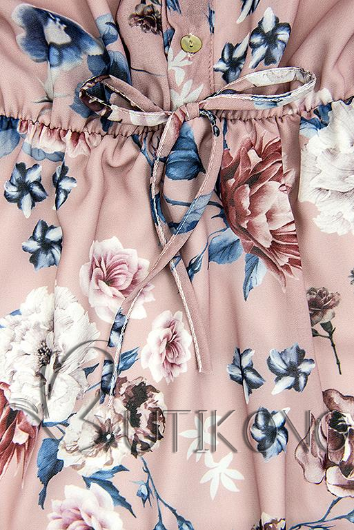 Květinové midi šaty světle růžové