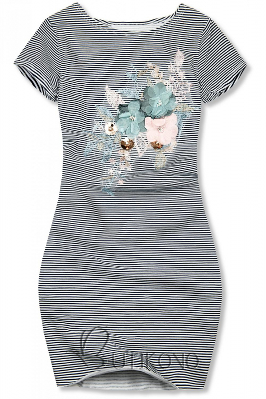 Modro-bílé šaty s květinovou aplikací IV.