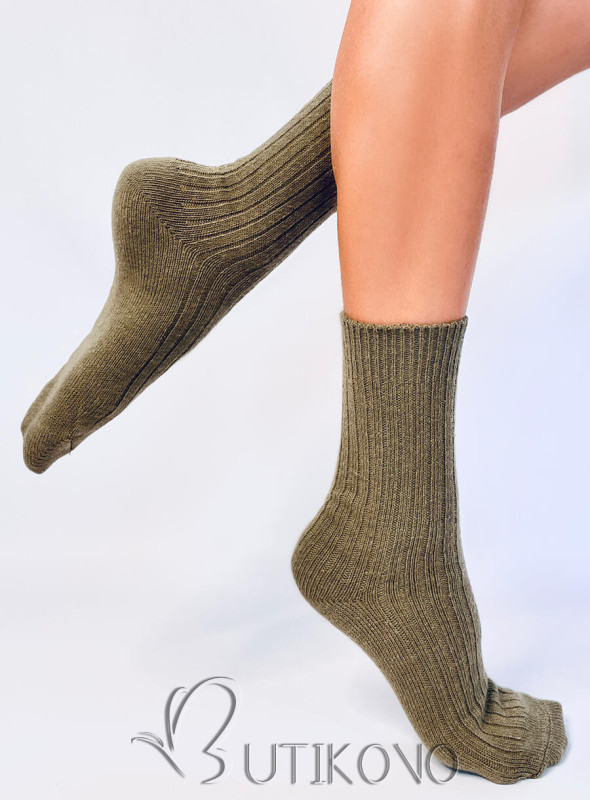 Khaki hřejivé dámské ponožky