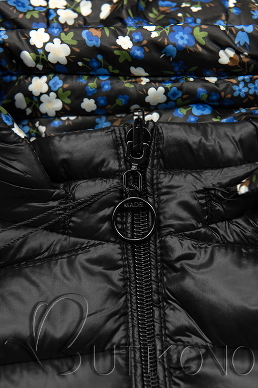 Oboustranná bunda s květinovým futrem černá