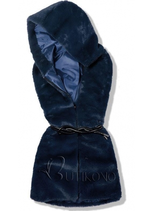 Tmavě modrá kožešinová vesta s páskem