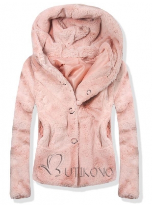 Růžový krátký kožešinový kabát 60688