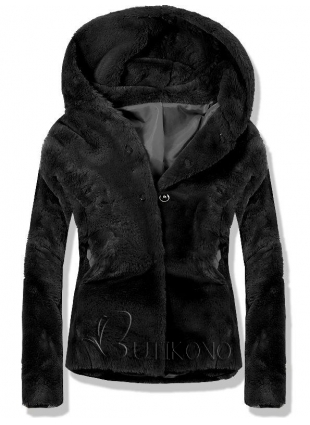 Černý krátký kožešinový kabát 60688