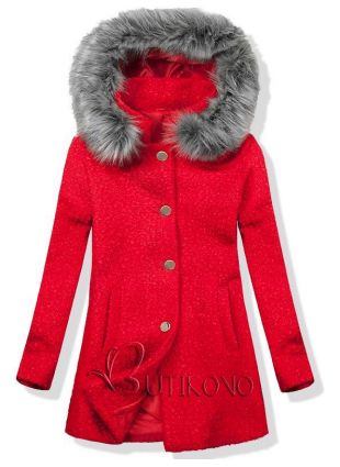 Vlněný podzimní kabát 1950 červená/šedá
