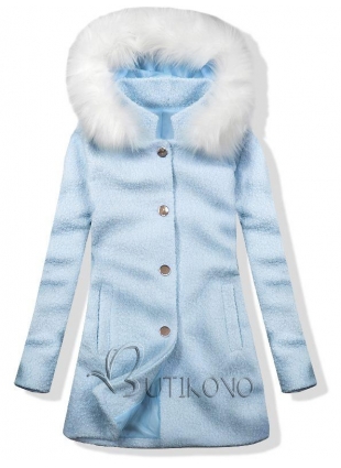 Vlněný podzimní kabát 1950 baby blue/bílá