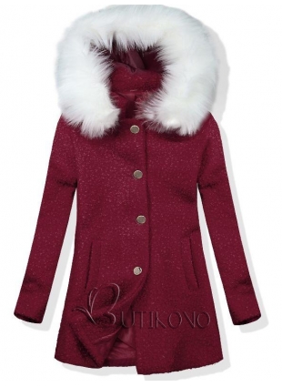Vlněný podzimní kabát 1950 bordó/bílá
