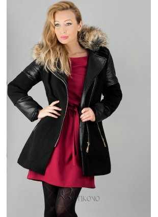 Černý zimní kabát s kožíškem