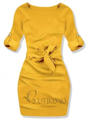 Hořčicově-žluté šaty se zavazováním v pase
