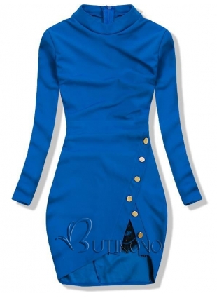 Kobaltově modré šaty s ozdobnými knoflíky a krajkou