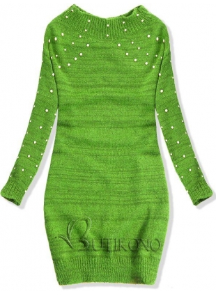 Zelený prodloužený svetr s perličkami