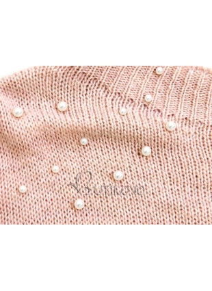Pudrový prodloužený svetr s perličkami