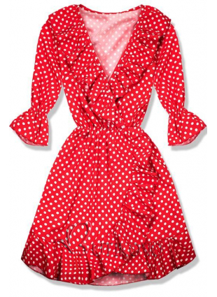 Červené puntíkované šaty s volány