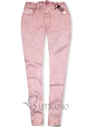 Růžové jeans kalhoty se zipem vzadu