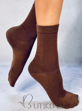 Hladké vysoké dámské ponožky čokoládově hnědé