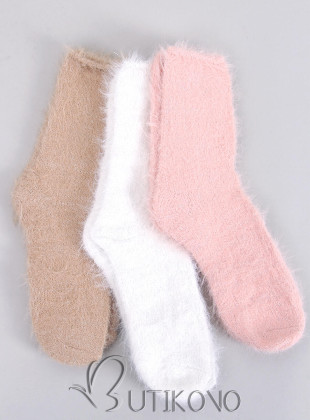 Dámské hřejivé ponožky béžová/bílá/růžová