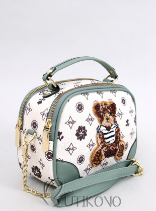 Kufříková kabelka s medvídkem béžová/zelená