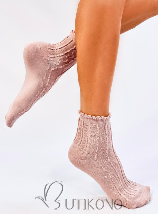 Růžové dámské ponožky s volánem