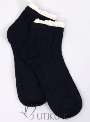 Dámské ponožky s háčkovaným lemem černé