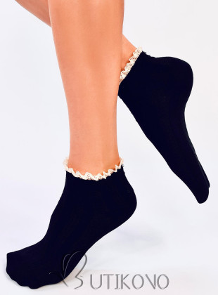 Dámské ponožky s háčkovaným lemem černé