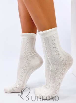 Ecru ponožky s pleteným vzorem 03