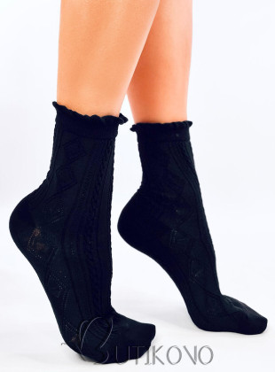 Černé ponožky s pleteným vzorem 02
