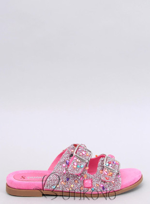 Dámské pantofle s kamínky růžové