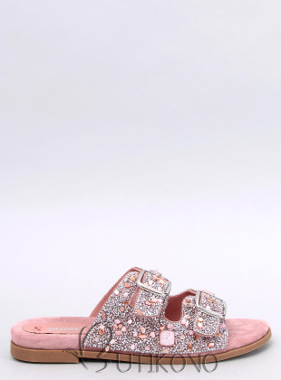 Dámské pantofle s kamínky světle růžové