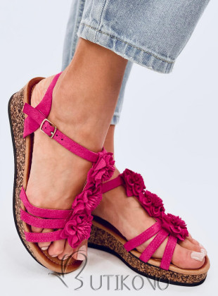 Fuchsiově růžové sandály s korkovým podpatkem