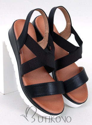 Metalické sandály na podpatku černé