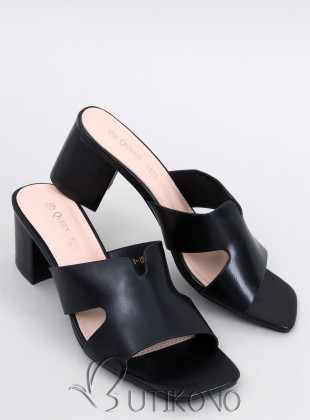 Elegantní pantofle na podpatku v černé barvě