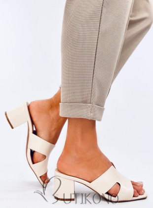 Elegantní pantofle na podpatku v ecru barvě