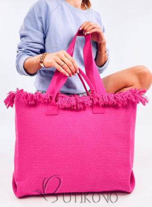 Růžová plážová taška s třásněmi