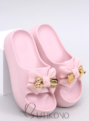 Růžové dámské gumové pantofle s mašlí