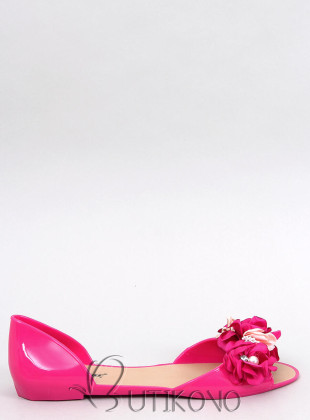 Růžové gumové sandály s květinami